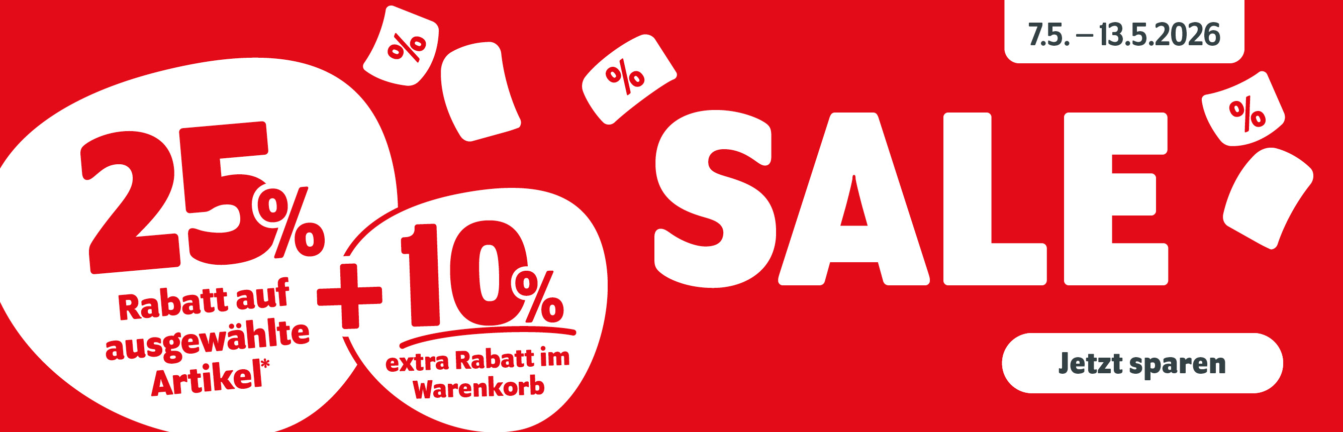Sale im Onlineshop: 25% + 10% extra Rabatt bis zum 13.5.2026