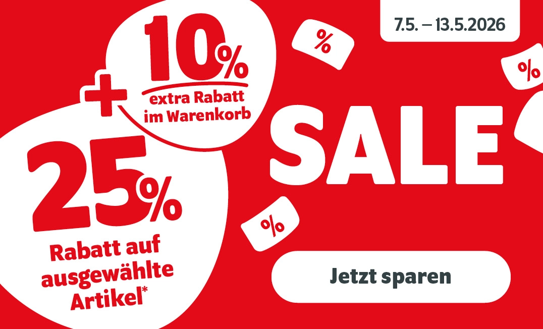Sale im Onlineshop: 25% plus 10% extra Rabatt bis zum 13.5.2026
