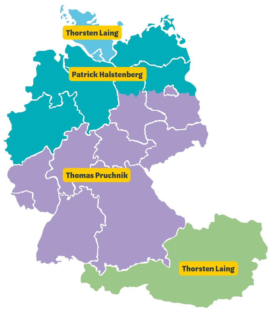 Deutschlandkarte mit Gebietsaufteilung nach Verantwortlichkeit