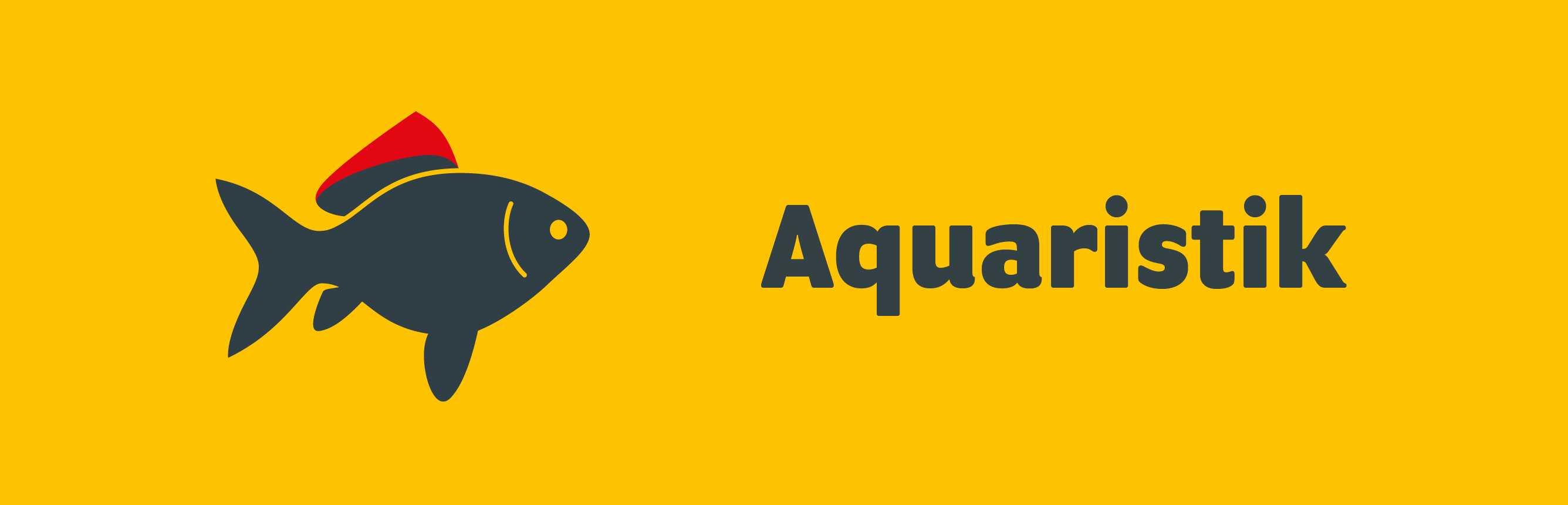 Kategorie Aquaristik mit einem schwarzen Fisch auf gelbem Hintergrund