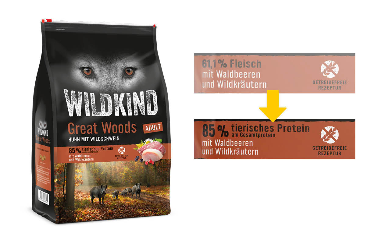 WILDKIND Verpackungen mit neuer Auslobung des Gesamtproteins