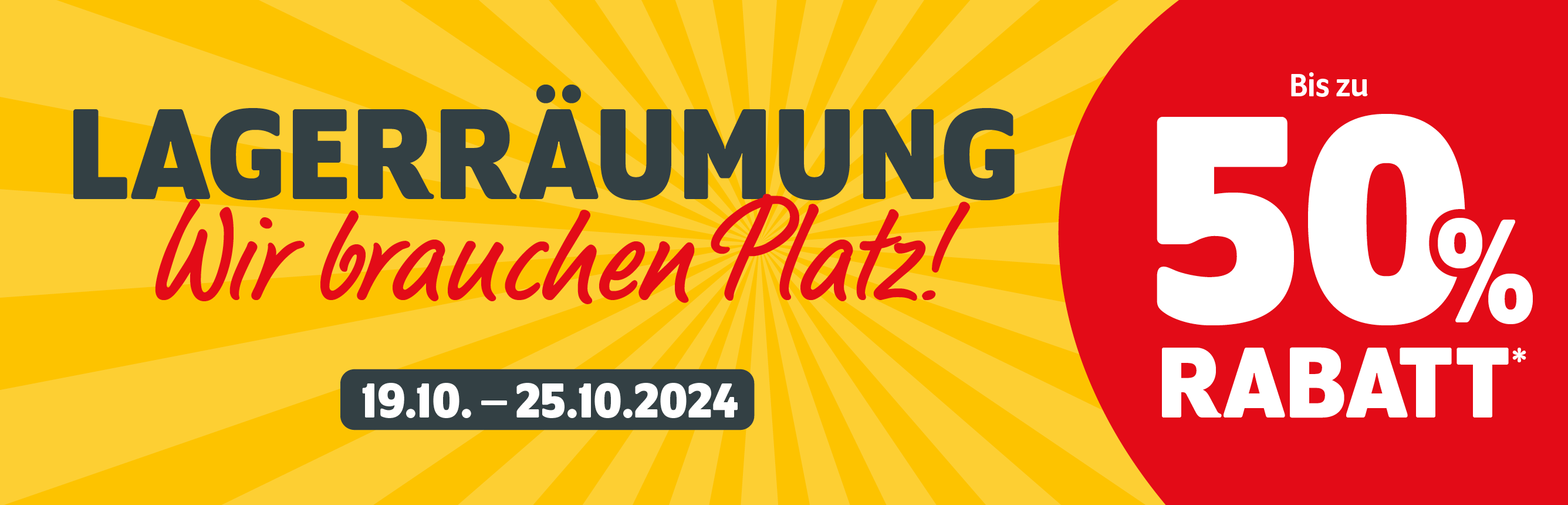Lagerräumung bis zu 50 Prozent Rabatt