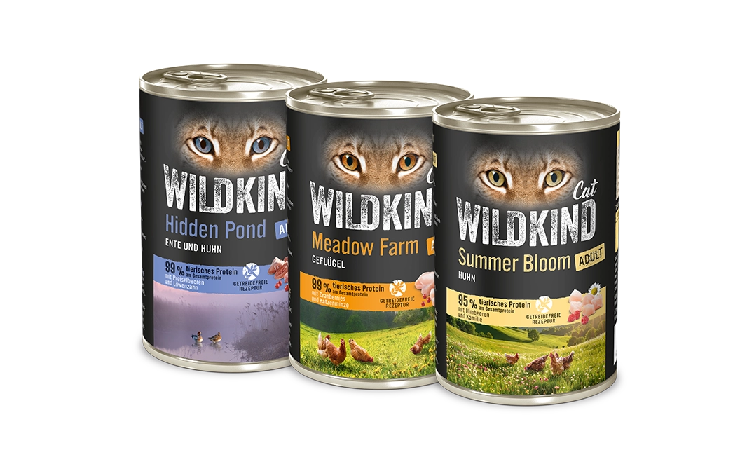 Neuheiten bei DAS FUTTERHAUS: 3 neue Sorten WILDKIND Katzennassfutter in 400g Dosen