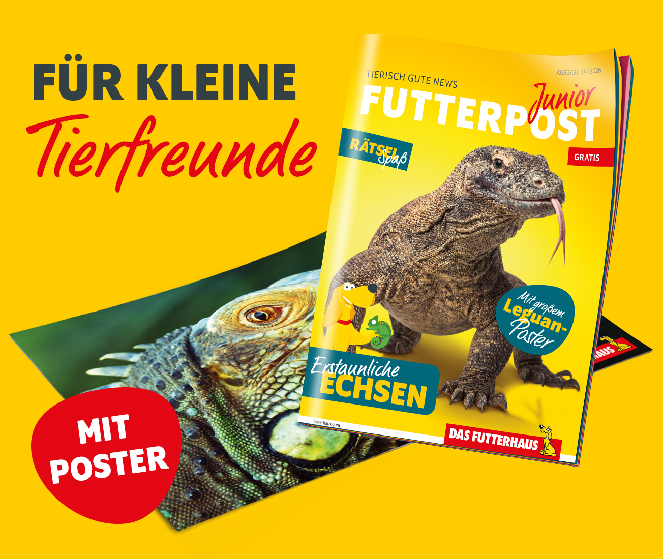 FUTTERPOST Junior Ausgabe 4|2026 mit großem Leguan-Poster